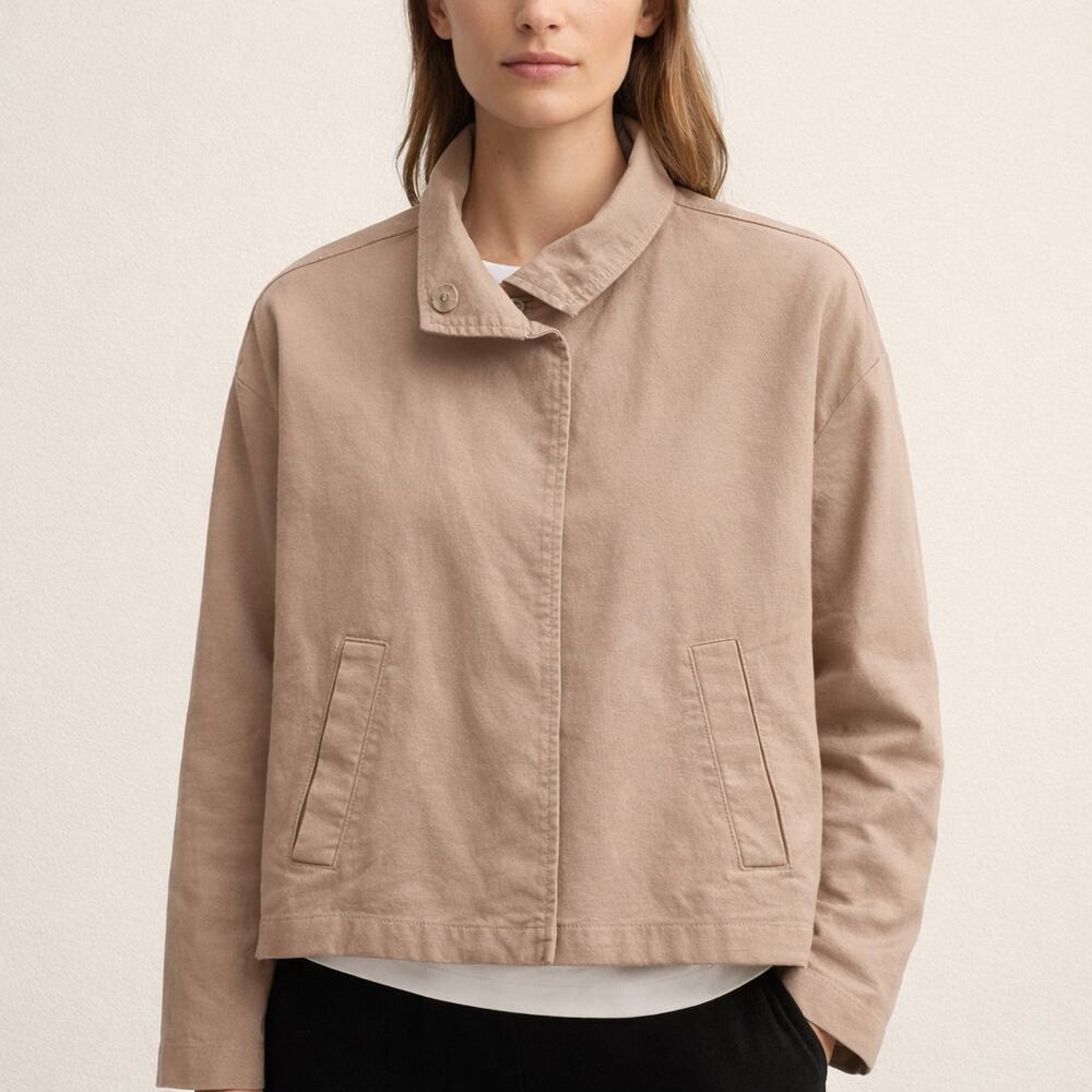 Eileen Fisher Jacket Women XXS Beige Organic Cotton Hemp Cropped Boxy Cropped